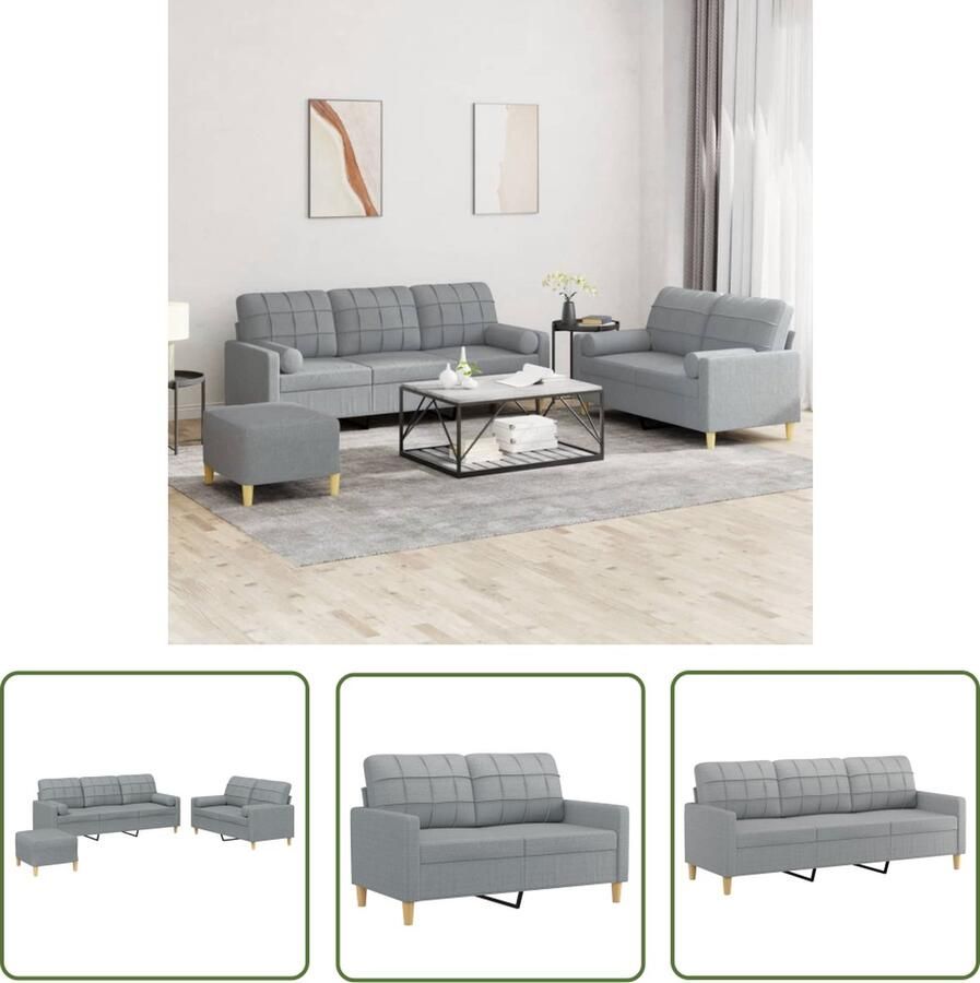 The Living Store Loungeset 2-zitsbank 3-zitsbank voetenbank Lichtgrijs 138 x 77 x 80 cm Duurzame stof Loungeset Tuinmeubel Buitenset Lounge Set Grijs Meubilair - Foto 3