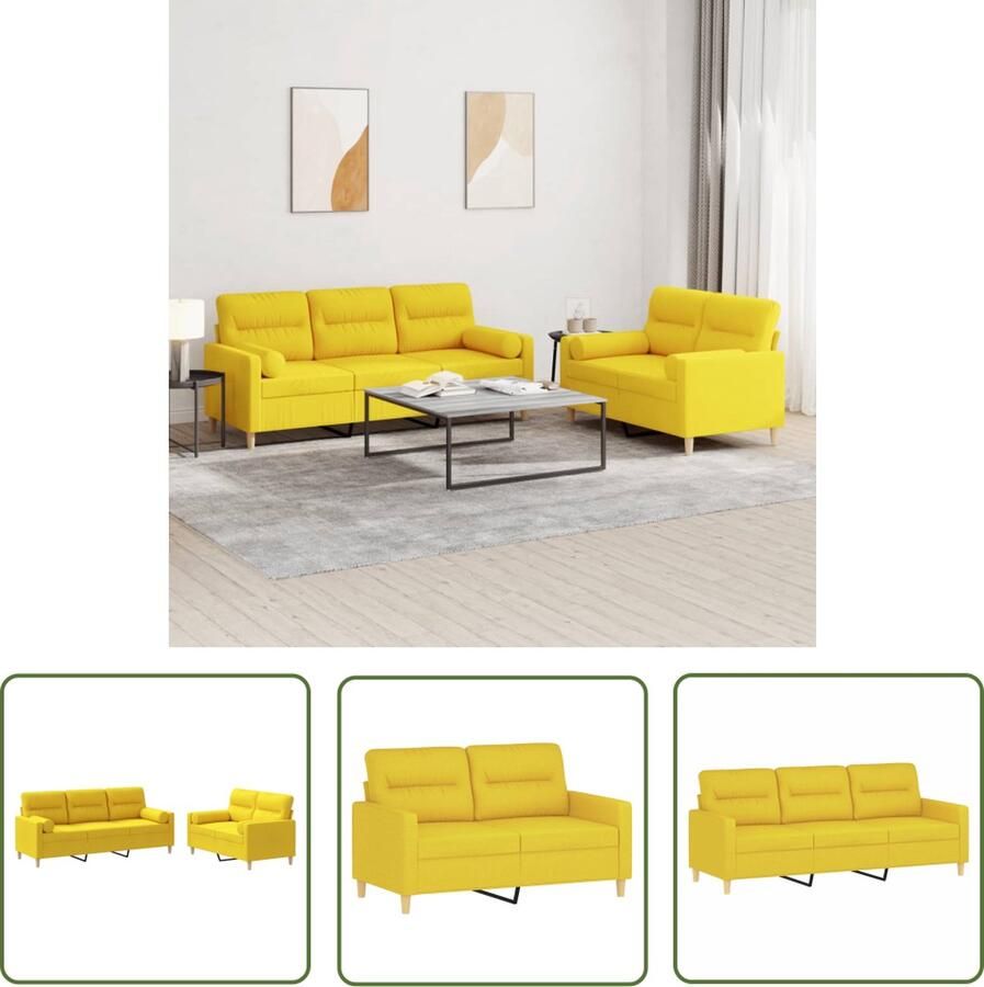 The Living Store Loungeset 2-zitsbank en 3-zitsbank Lichtgeel Stof metaal multiplex