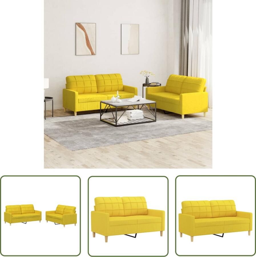 VidaXL Bankstel Loungeset 2-delige Loungeset met kussens stof lichtgeel Tuinset Lounge Meubilair Outdoor Furniture - Foto 2