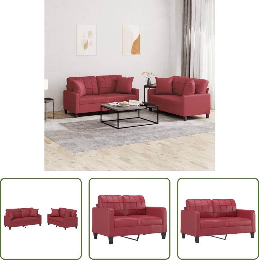 The Living Store Loungeset 2-zitsbank Wijnrood Kunstleer 138x77x80 cm Inclusief kussens Loungeset Tuinmeubel Buitenset 2 Persoons Bank Rood Meubilair - Foto 2
