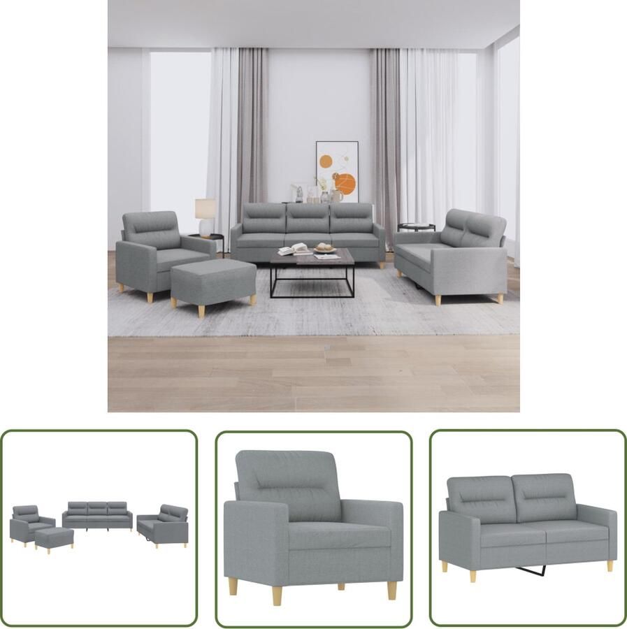 The Living Store Loungeset Armstoel 78x77x80cm 2-zitsbank 138x77x80cm 3-zitsbank 198x77x80cm Voetenbankje 60x50x41cm Lichtgrijs Loungeset Tuinmeubel Buitenkamerset Lounge Set Fauteuil - Foto 3