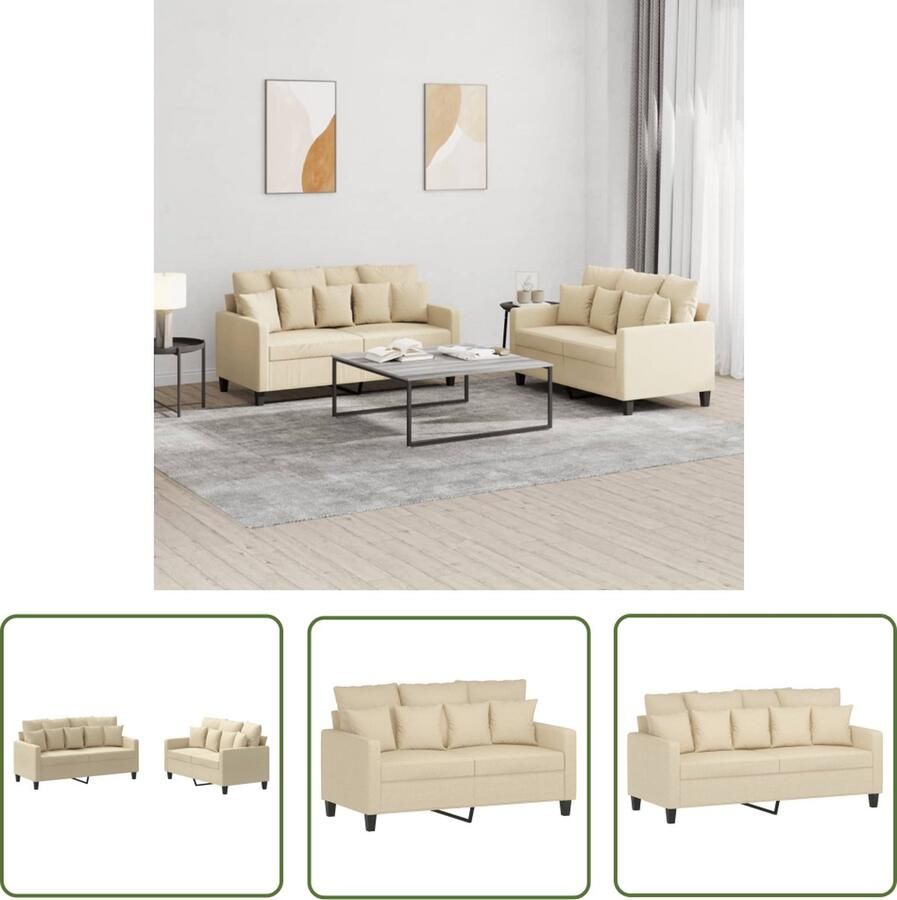 The Living Store 2-delige Loungeset met kussens stof crèmekleurig Loungeset Bankstel Tuinset Lounge Meubilair Creme Kleur - Foto 2