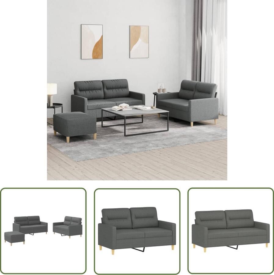 The Living Store 3-delige Loungeset met kussens stof donkergrijs Loungeset Tuinmeubel Buitenset Lounge Stoffen Bank Grijs Meubilair - Foto 2