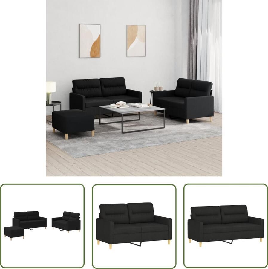 The Living Store Loungeset Bank en voetenbank Zwart 2-zitsbank klein- 138x77x80cm 2-zitsbank groot- 158x77x80cm Voetenbank- 70x55x41cm Lounge Set Loungebank Tuinset Buitenshuis Meubilair Zwarte Lounge Set - Foto 2