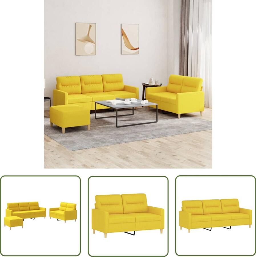 VidaXL The Living Store Loungeset Bank Lichtgeel 2-zits 138 x 77 x 80 cm Dik gevoerde zitting Stabiel frame Voetenbank Inclusief kussens