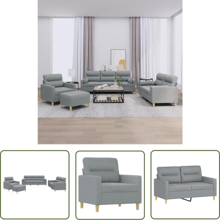 The Living Store 4-delige Loungeset met kussens stof lichtgrijs Loungeset Tuinset Loungemeubel Bankstellen Stoffen Meubels - Foto 2