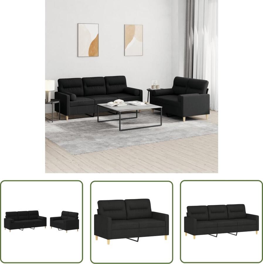 The Living Store 2-delige Loungeset met kussens stof zwart Loungeset Bankstel Buitenmeubel Tuinset Lounge - Foto 2