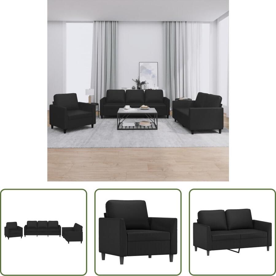 The Living Store Loungeset Bankstel Kunstleren bekleding Zwart Verschillende afmetingen beschikbaar Loungeset Bankstel Zwarte Bank Kunstleder Bank 2 Persoons Bank