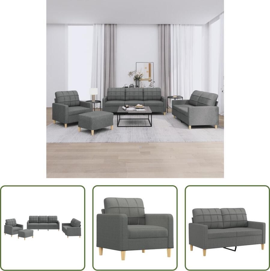 The Living Store 4-delige Loungeset met kussens stof donkergrijs Loungeset Loungemeubel Buitenset Tuinset Grijs Meubilair