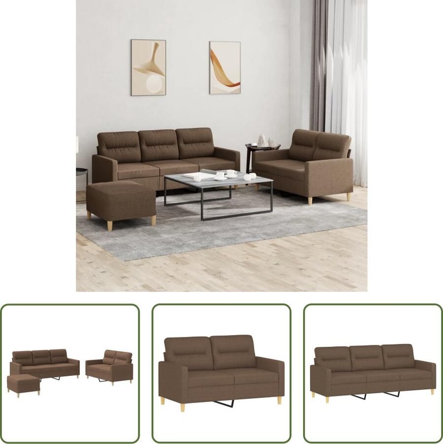 The Living Store Loungeset Bruin 2-zitsbank- 138 x 77 x 80 cm 3-zitsbank- 198 x 77 x 80 cm Voetenbank- 60 x 50 x 41 cm Schuimvulling Duurzame stof Loungeset Tuinmeubel Buitenset Lounge Relaxen - Foto 2
