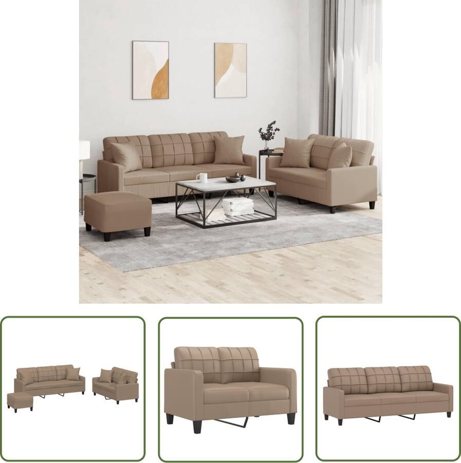 The Living Store Loungeset Cappuccino Kunstleer 2 en 3 Zitsbank Voetenbank Inclusief kussens 138 x 77 x 80 cm 198 x 77 x 80 cm 60 x 50 x 41 cm - Foto 2