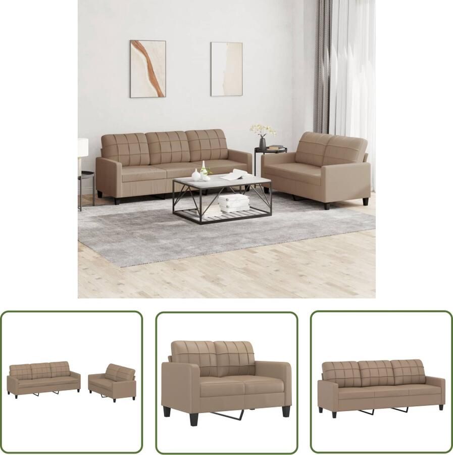 The Living Store Loungeset Cappuccino Kunstleer 2-zitsbank 138x77x80cm 3-zitsbank 198x77x80cm Loungeset Woonruimte Bankstellen Bruine Meubels Kunstleder Sofa - Foto 3