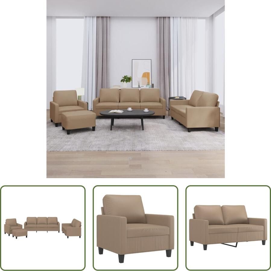 The Living Store 4-delige Loungeset met kussens kunstleer cappuccino Loungeset Woonkamer Meubels Bruine Bank Lederlook Bank 2 Persoons Bank