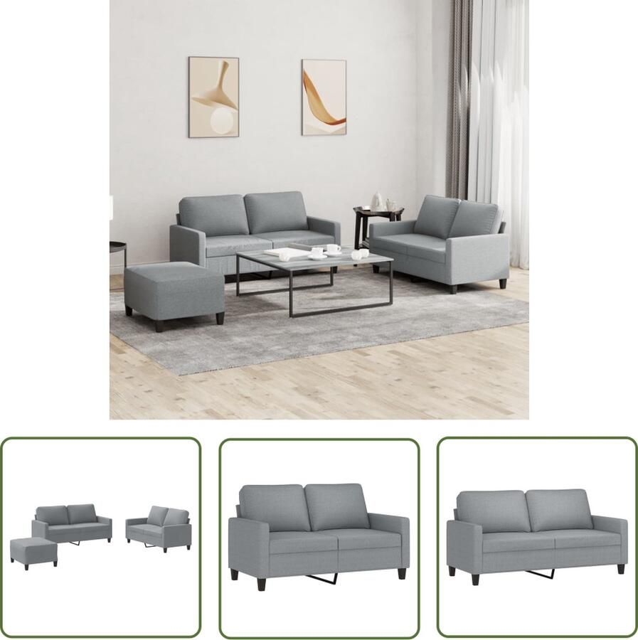 The Living Store 3-delige Loungeset met kussens stof lichtgrijs Loungeset Tuinset Loungemeubel Buitendecoratie Balkondecoratie - Foto 2