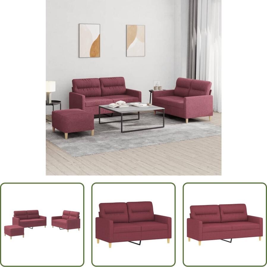 The Living Store Loungeset Comfort Banken 2-zitsbank (klein) Kleur- wijnrood Loungeset Woonkamer Meubels 2 Persoons Bank Rode Bank Stoffen Bank - Foto 2