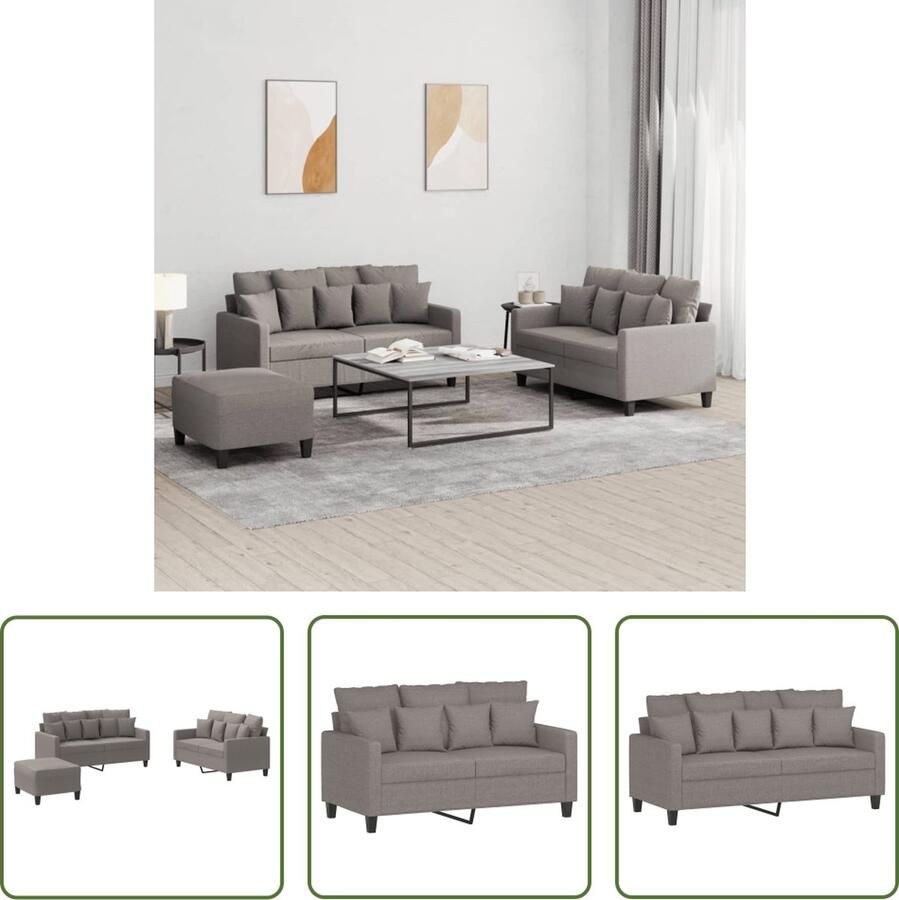 VidaXL Bankstel Loungeset 3-delige Loungeset met kussens stof taupe Tuinmeubelen Buitenkamer Lounge Set
