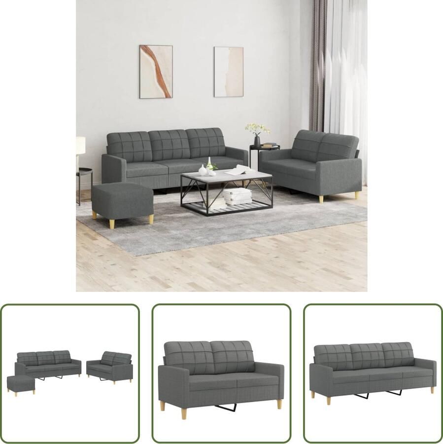 The Living Store 3-delige Loungeset met kussens stof donkergrijs Loungeset Tuinmeubel Buitenset Loungehoek Loungebank - Foto 2
