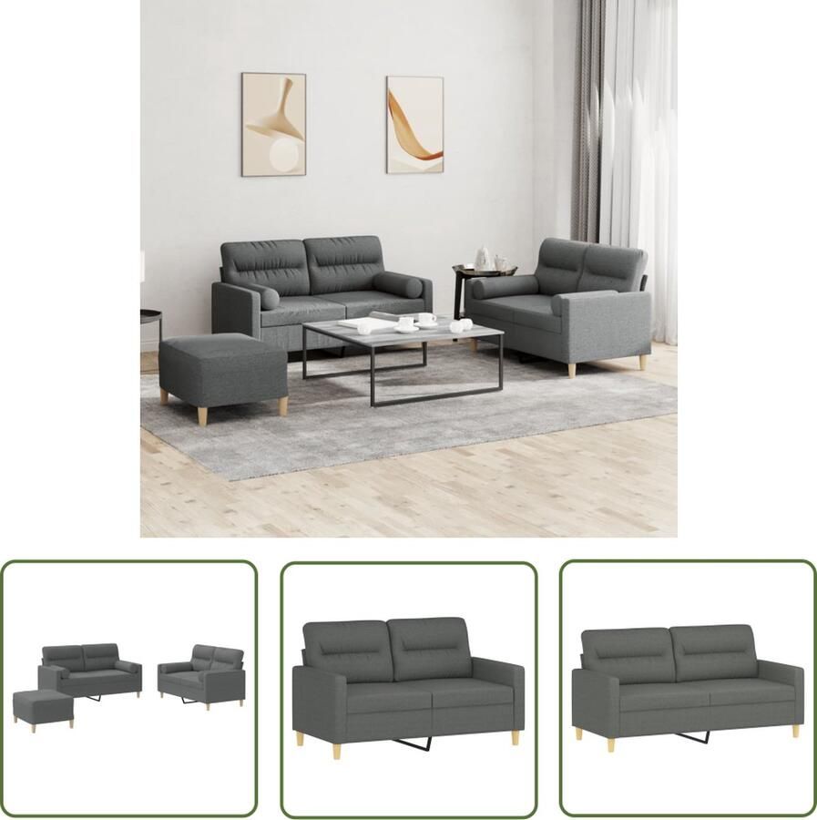 The Living Store 3-delige Loungeset met kussens stof donkergrijs Loungeset Buitenmeubel Tuinset Loungehoek Relaxstoel - Foto 2