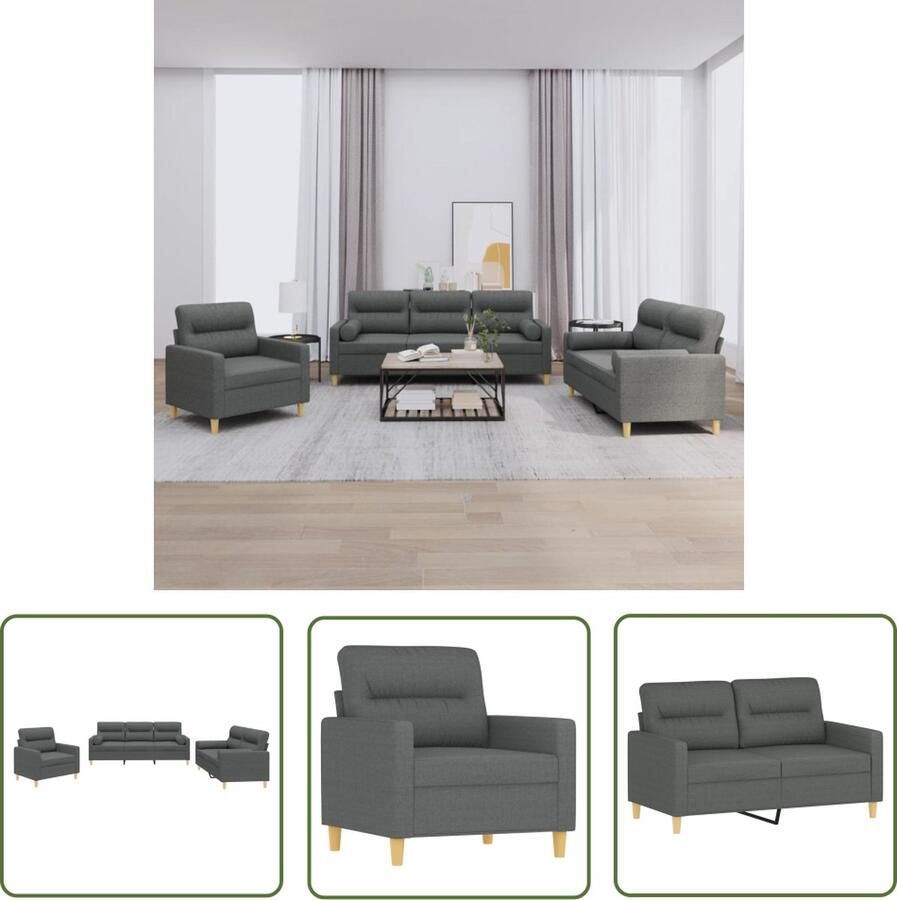 The Living Store 3-delige Loungeset met kussens stof donkergrijs Loungeset Tuinmeubel Buitenset Loungebank Comfortabele Stoffen - Foto 3