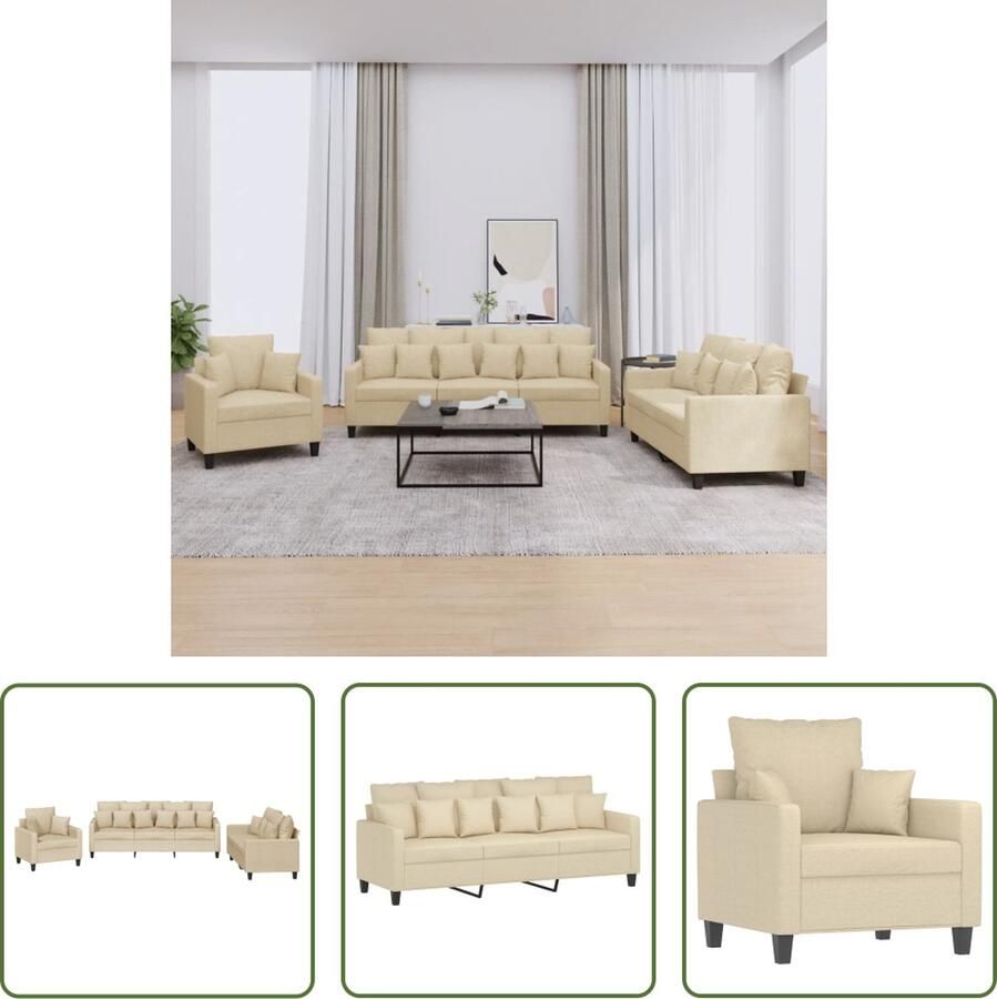 The Living Store Loungeset Duurzame stof 4-delig Crème Metaal en multiplex Comfortabel zitcomfort Afmetingen- 198 x 77 x 80 cm (B x D x H) Loungeset Tuinlounge Lounge Meubels Creme Kleur Loungebank