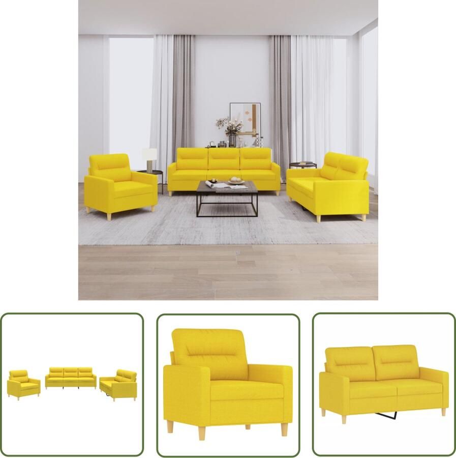 The Living Store Loungeset Duurzame stof Lichtgeel 2-zitsbank- 138x77x80cm 3-zitsbank- 198x77x80cm Loungeset Buitenmeubel Tuinlounge Lounge Stoffen Geel Meubel - Foto 2