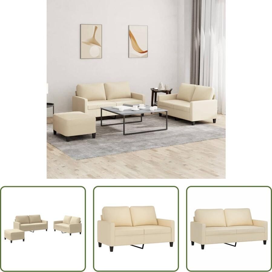 VidaXL Tuinlounge Loungeset 3-delige Loungeset met kussens stof crèmekleurig Lounge Meubilair Buitenset Creme Kleur