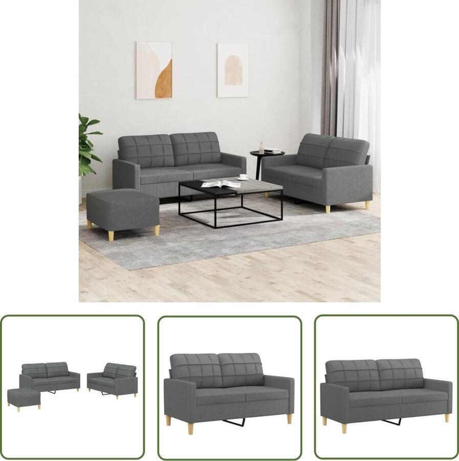 The Living Store 3-delige Loungeset met kussens stof donkergrijs Loungeset Tuinmeubel Lounge Stoffen Bank Grijs Meubilair 2 Persoons Bank - Foto 2