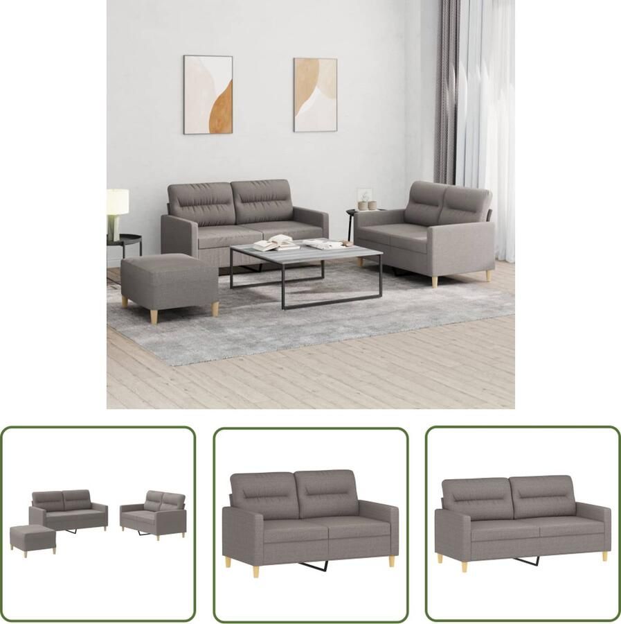 The Living Store Loungeset Kleur- Taupe Duurzame stof en stevig metalen frame Comfortabele zitervaring Veelzijdige voetenbank Compacte afmetingen Montage vereist Levering bevat 2x tweezitsbank 1x voetenbank 4x zitkussen - Foto 2