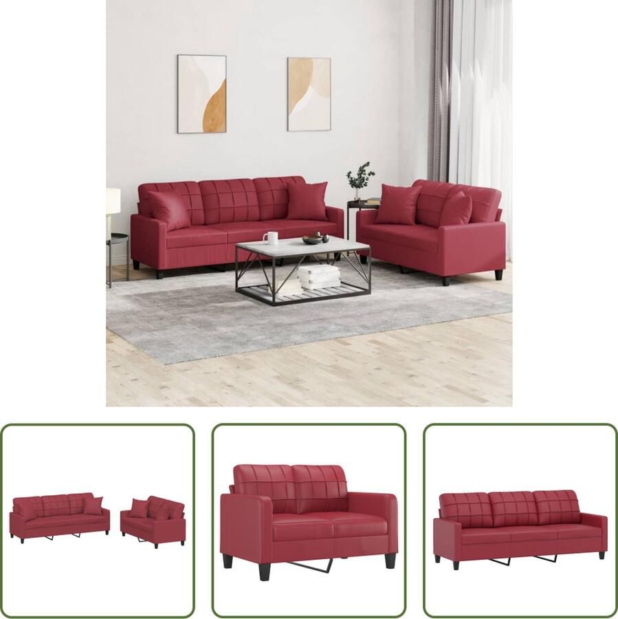 The Living Store Loungeset Kunstleer 2-zitsbank 138x77x80cm Wijnrood Loungeset Bankstel Tuinmeubelset Lounge Set Buitenleven