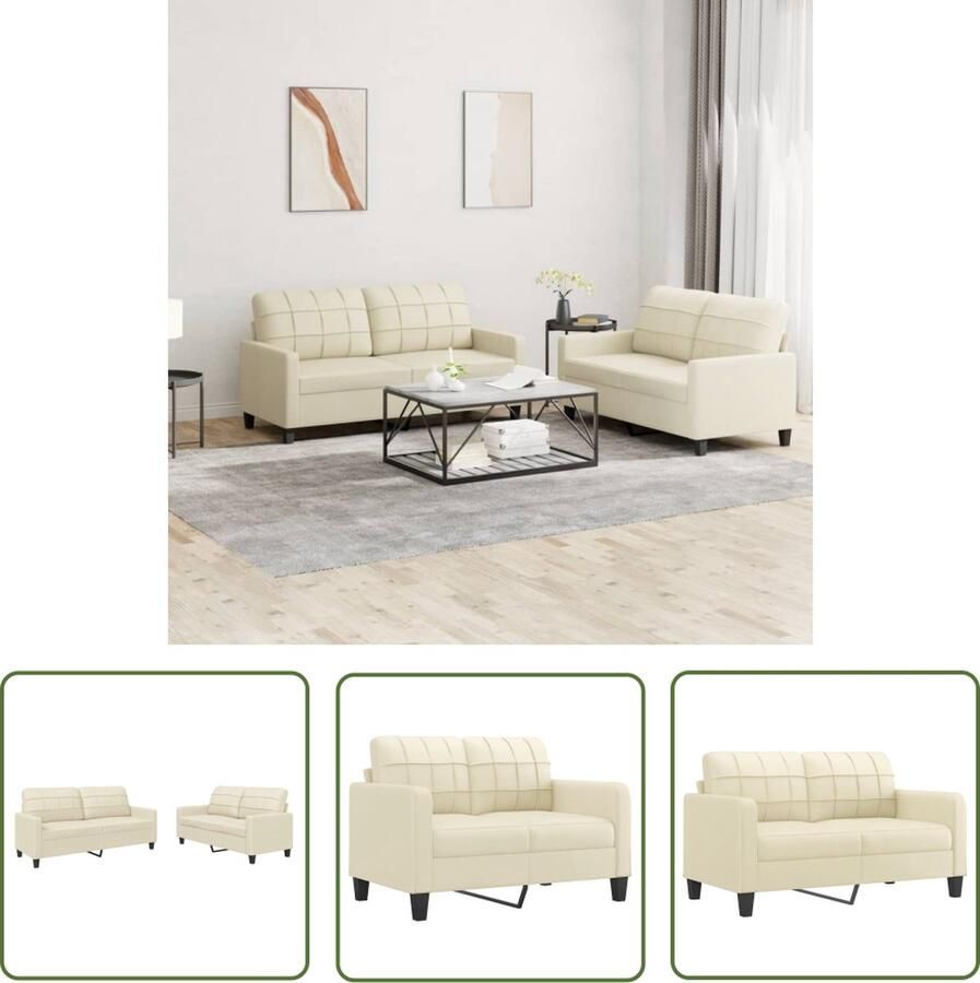 The Living Store Loungeset Kunstleer 2-zitsbank Crème 138 x 77 x 80 cm Loungeset Bankstellen Tuinset Crème Kleur Kunstleder - Foto 2