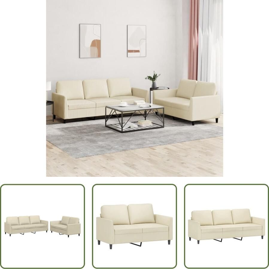 The Living Store Loungeset Kunstleer Crème 140 x 77 x 80 cm 2- en 3-zitsbank met zitkussens Loungeset Sofa Bankstel Crème Kleur Kunstleder - Foto 2