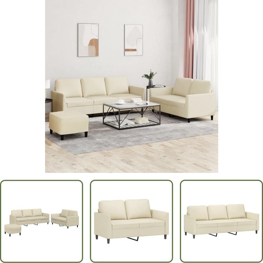 The Living Store Loungeset Kunstleer Crème 2-zitsbank en 3-zitsbank Comfortabele zitting Stabiel frame Voetenbank inclusief Afmetingen- 140 x 77 x 80 cm 200 x 77 x 80 cm Montage vereist - Foto 2