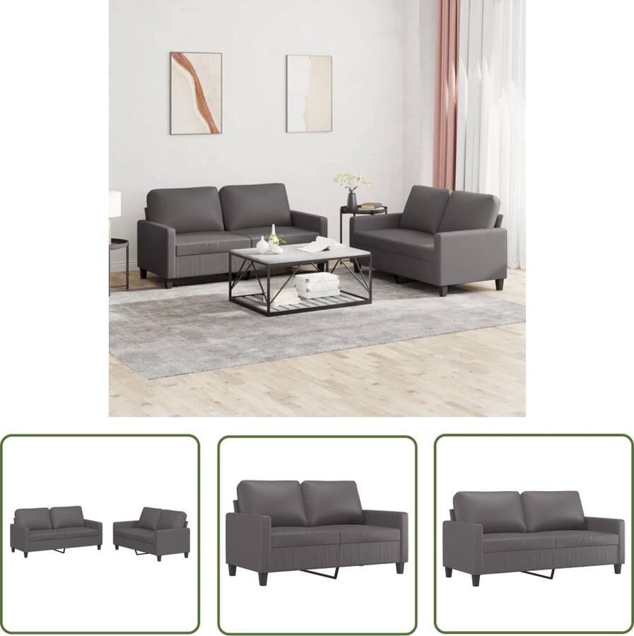 The Living Store Loungeset Kunstleer Grijs 138 x 77 x 80cm 2-zitsbank Loungebank Tuinset Loungemeubel Kunstleder Sofa 2 Persoons Bank - Foto 3