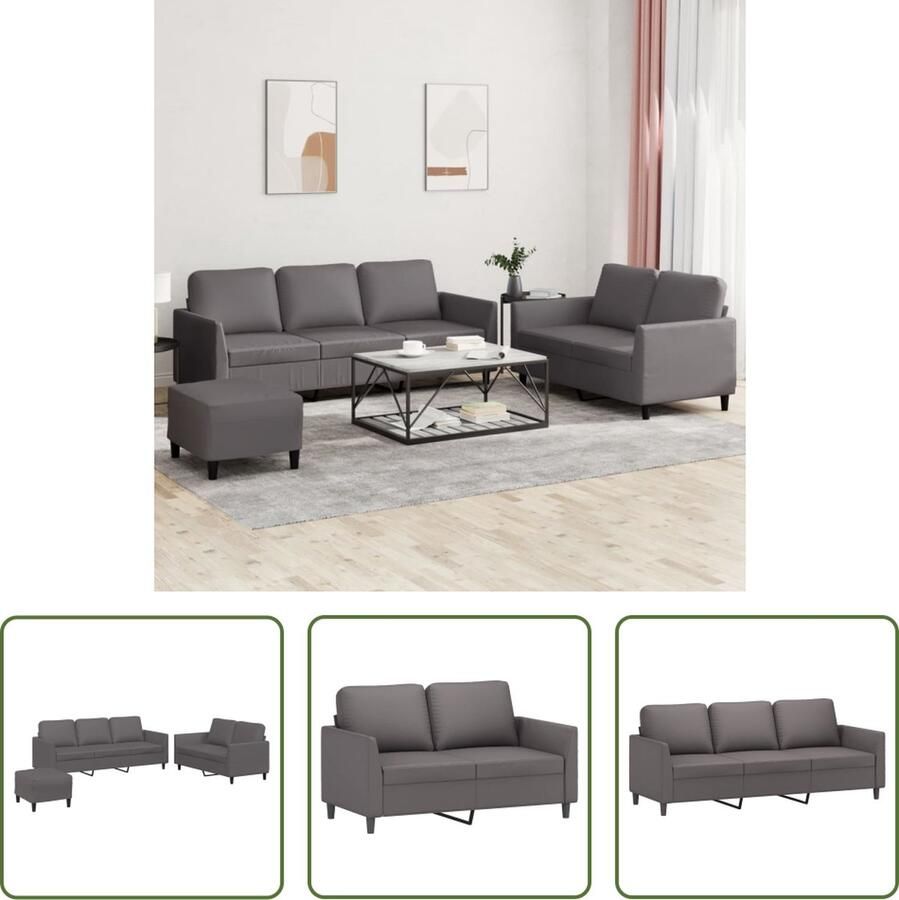 The Living Store 3-delige Loungeset met kussens kunstleer grijs Loungebank Sofa Tuinmeubel Buitenmeubel Kunstleder Sofa - Foto 2