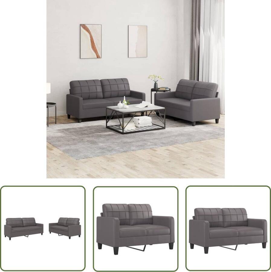 The Living Store Loungeset Kunstleer Grijs 2-zitsbank (groot) 158 x 77 x 80 cm Loungeset 2 Persoons Bank Bankstel Kunstleder Sofa Grijs Meubilair - Foto 2