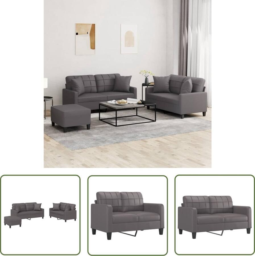 The Living Store Loungeset Kunstleer Grijs 2-zitsbank (klein) Comfortabel en praktisch Loungeset Tuinset Buitenmeubel Loungehoek 2 Persoons Bank - Foto 2