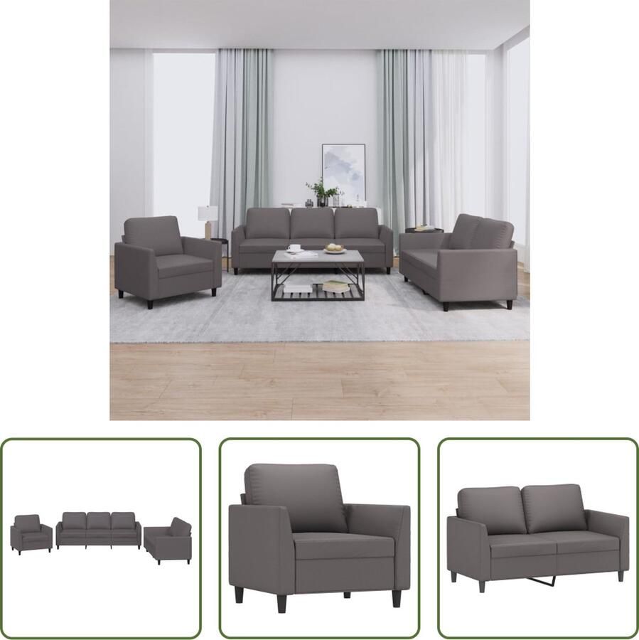 The Living Store Loungeset Kunstleer Grijs 80x77x80 cm 2-zitsbank- 120 cm Driezitsbank- 180 cm Loungeset Tuinmeubel Buitenset Loungehoek Loungebank