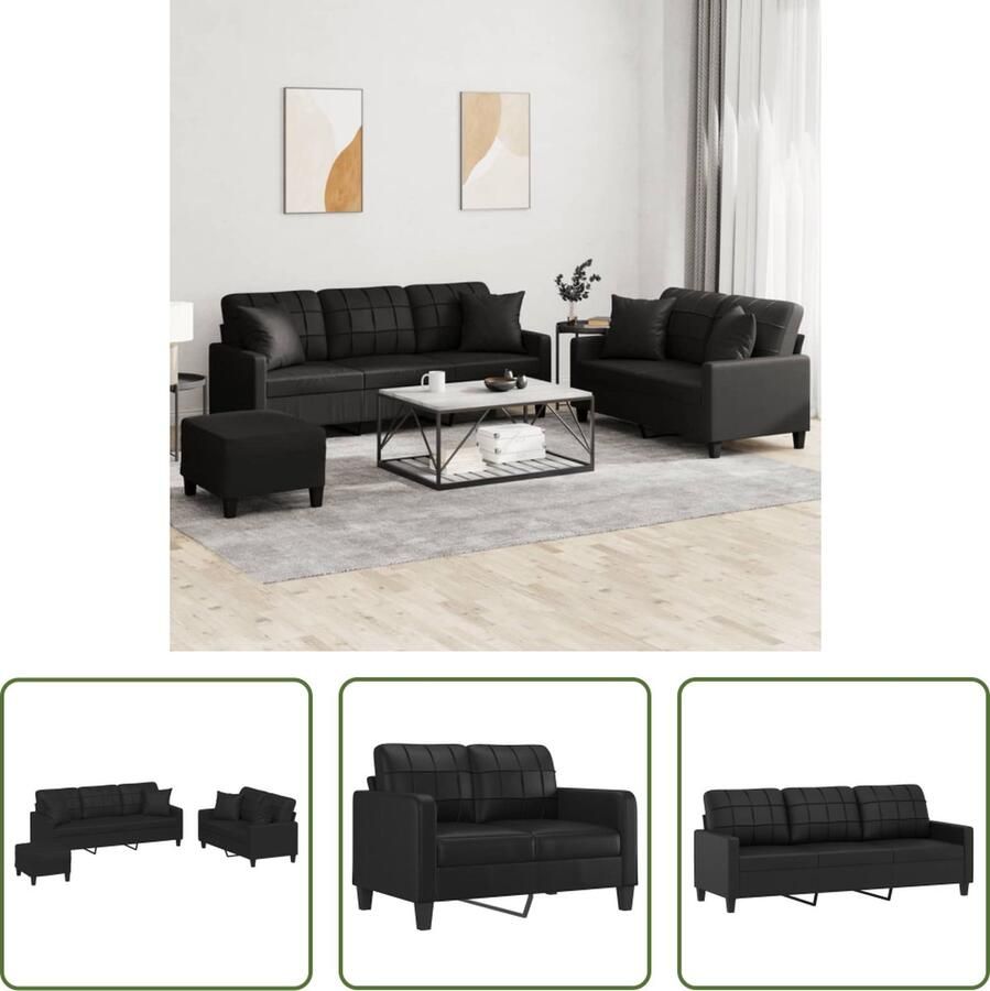 The Living Store Loungeset Kunstleer Zwart 2-zitsbank 138 x 77 x 80 cm Duurzaam kunstleer Stevig en stabiel frame Comfortabele zitervaring Praktische bankkussens Veelzijdige voetenbank