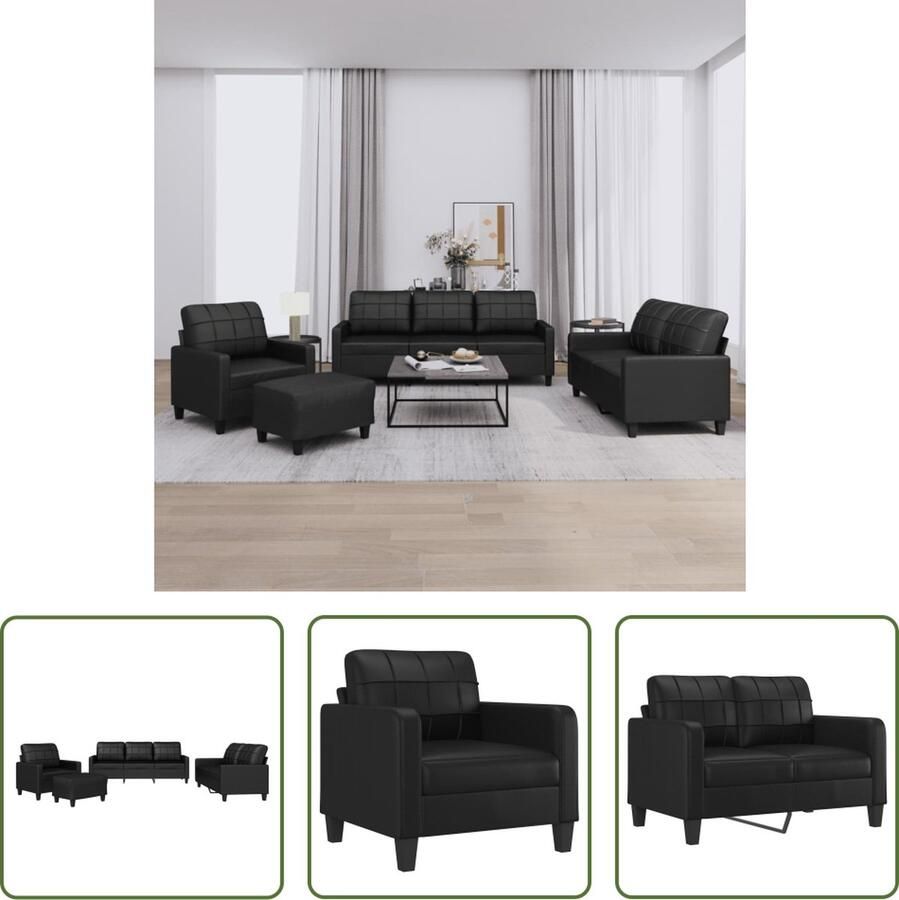 The Living Store 4-delige Loungeset met kussens kunstleer zwart Loungebank Kunstleder Sofa Zitzitting Lounge Set Tuinmeubel