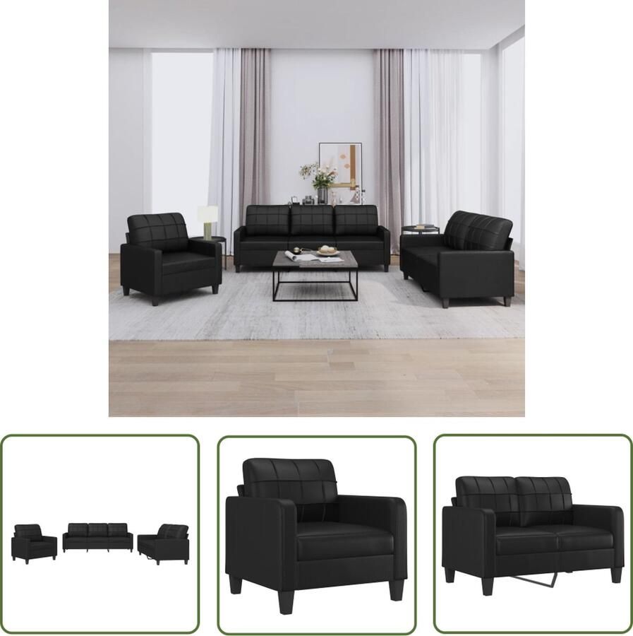 The Living Store Loungeset Kunstleer Zwart 78x77x80 cm 138x77x80 cm 198x77x80 cm Incl 6 kussens Loungeset Tuinlounge Buitenset Lounge Meubilair Kunstleder Sofa - Foto 2