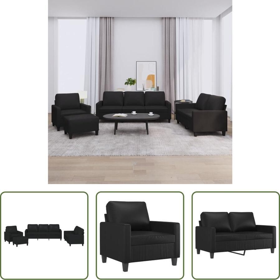 The Living Store Loungeset Kunstleer Zwart 78x77x80 cm Duurzaam kunstleer Stevig frame Comfortabele zitervaring Veelzijdige voetenbank Montage vereist