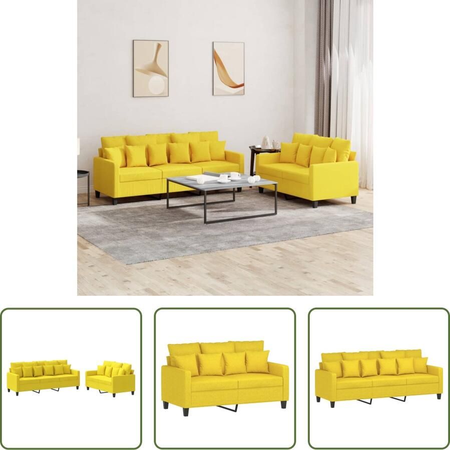 The Living Store Loungeset lichtgeel 2-zitsbank- 138x77x80cm 3-zitsbank- 198x77x80cm Duurzame stof Stevig frame Comfortabele zitervaring Montage vereist Incl kussens - Foto 2