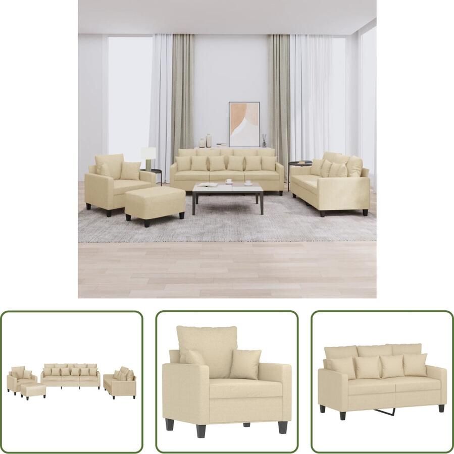 VidaXL Lounge Set Loungeset 4-delige Loungeset met kussens stof crèmekleurig Buitenset Tuinlounge Crème Meubilair
