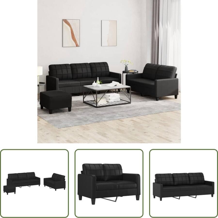 The Living Store Loungeset Luxe Kunstleren Zwart 2-Zitsbank + 3-Zitsbank + Voetenbankje 138 x 77 x 80 cm 198 x 77 x 80 cm Comfortabel - Foto 2