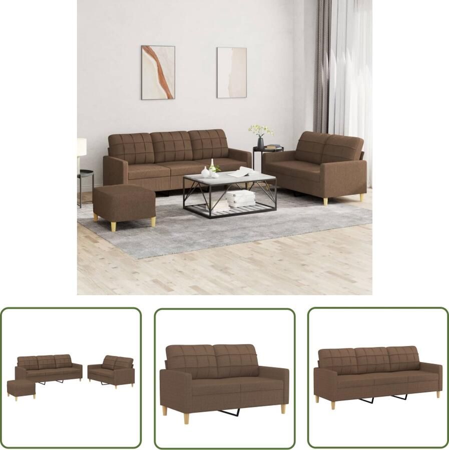 The Living Store Loungeset met voetenbank Bruin 2-zitsbank 138x77x80 cm 3-zitsbank 198x77x80 cm Montage vereist - Foto 2