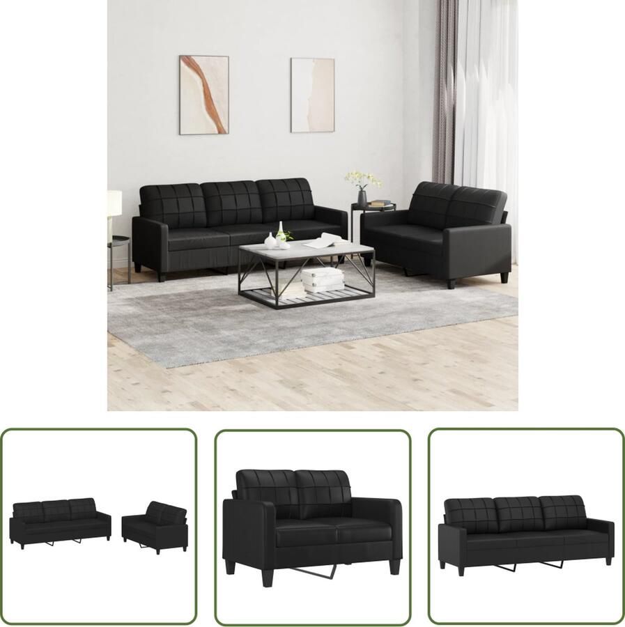 The Living Store Loungeset Modern Zwart Kunstleer 2- en 3-zitsbank 138x77x80 cm en 198x77x80 cm Loungeset Zwarte Bank Kunstleder Sofa Loungemeubel Zitzitting - Foto 2