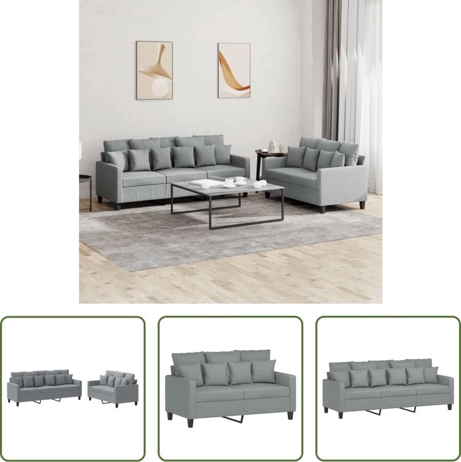The Living Store Loungeset Monaco Lichtgrijs 2-zitsbank- 138x77x80cm 3-zitsbank- 198x77x80cm Schuim vulling Inclusief kussens Loungeset Tuinmeubilair Buitenkamer Loungebank Relaxstoel - Foto 2