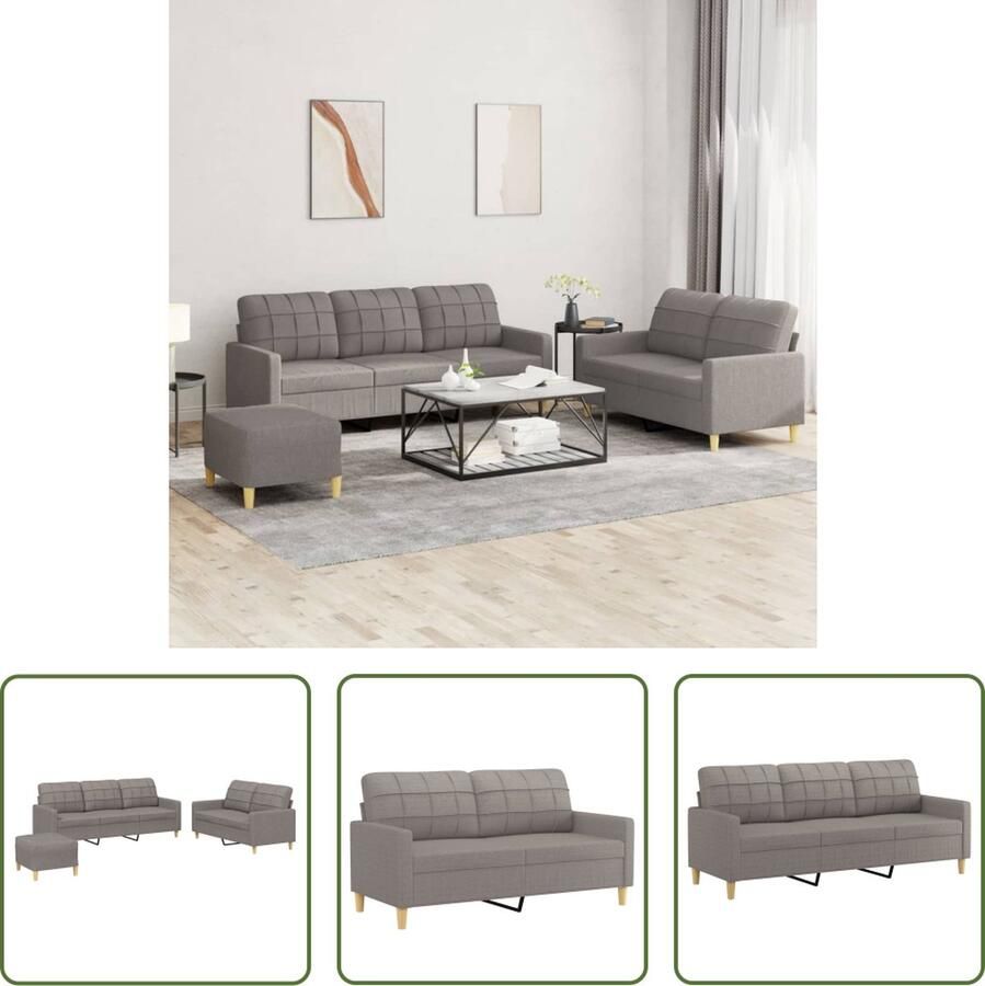 VidaXL Tuinmeubilair Loungeset 3-delige Loungeset met kussens stof taupe Lounge Set Buiten Meubelen Relaxset