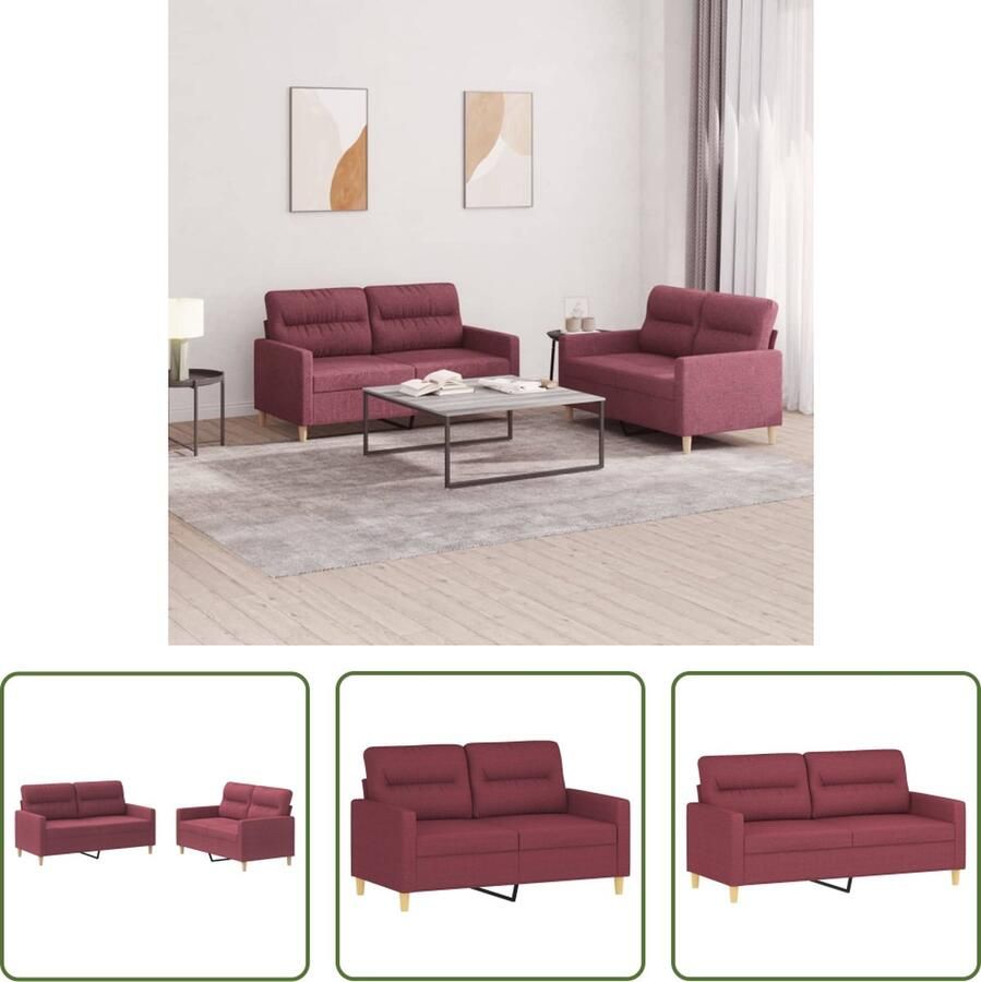 The Living Store Loungeset Napoli 2-zitsbank Wijnrood 138x77x80cm Duurzame stof Loungeset Sofa Bankstel Tuinmeubel Buitenleven - Foto 2