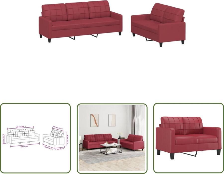 The Living Store Loungeset s Bankstellen 138 x 77 x 80 cm 198 x 77 x 80 cm Wijnrood Kurstleer Stevig Frame Loungeset Bankstellen Tuinmeubel Buitenleven Rood Meubilair
